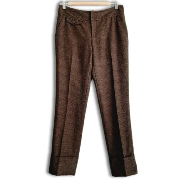 CARTONNIER / Anthropolgie Cropped Cuffed Pants Brown Houndstooth Sz 2 Flawed - Picture 2 of 14